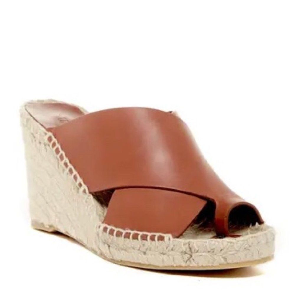 Vince Suraya Whiskey Brown Leather Espadrille Wedge Sandals 6